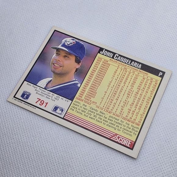 1991 Score John Candelaria Toronto Blue Jays #791 Baseball Card - Picture 4 of 4
